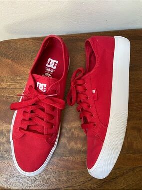 DC Red Canvas Low-Top Manual Skate Sneakers